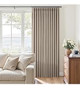 Topfinel Taupe Blackout Pleated Curtains 102 Inches Long 100% Light Blockout Linen Panels for a H...