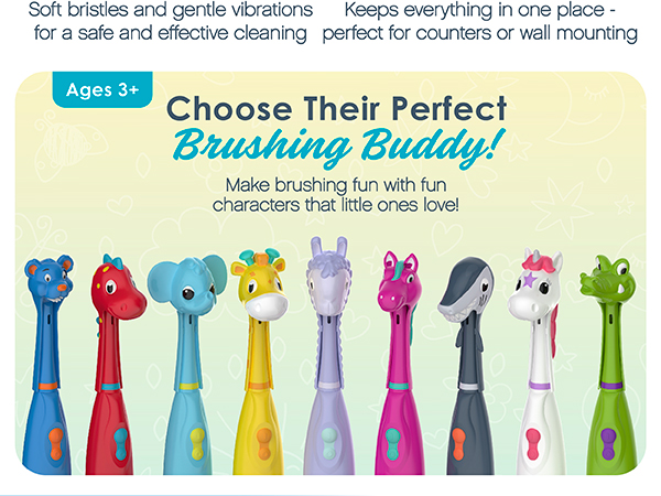 brusheez kids toothbrush kid safe beginners easy to use gentle fun characters