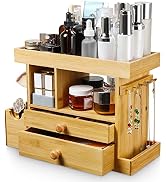 Homde Bamboo Makeup Organizer Cosmetic Jewelry Storage Organizer Multi-Function Make up Box Stand...