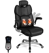 COSTWAY Executive 3D Massage Office Chair, Faux Leather Computer Desk Chair w/Adjustable Headrest...