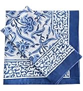 ATOSII Midnight Bloom Blue 100% Cotton Cloth Napkins, Hand Block Floral Print Designer Table Line...