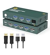 KVM Switch Displayport 1 Monitors 2 Computers 4K@60Hz, USB3.0 DP KVM Switch 2 in 1 Out with 2 USB...