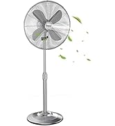 COSTWAY Metal Pedestal Fan, 18-Inch Quiet Oscillating Standing Fan with Height Adjustable, 3 Wind...