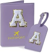 COSHAYSOO Purple Passport Cover Holder and Initial Luggage Tag Set TSA Approved with Personalized...