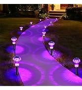 Priddop Solar Lights Outdoor Pathway Waterproof 8 Pack Purple LED Acrylic Mushroom Decorative Gar...