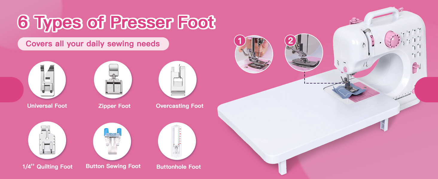 sewing machine with 6 replaceable presser feet