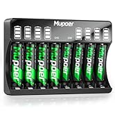 Mupoer Rechargeable Batteries with Charger, 4 Pack AA &amp; 4 Pack AAA High Capacity Ni-MH Batteries ...