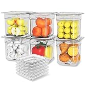 HNEDSEN Plastic Clear Food Pan 1/6 Size Stackable Polycarbonate Pan with Capacity Indicator Resta...