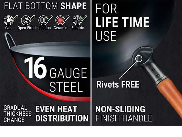 13.5&amp;amp;#34; Carbon Steel Wok Pan – Pre-Seasoned Flat Bottom