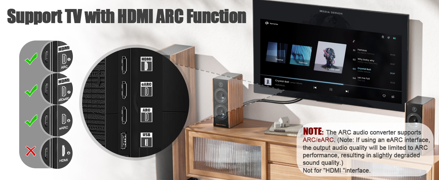 192KHz HDMI ARC to Optical Audio Converter for TV to Soundbar