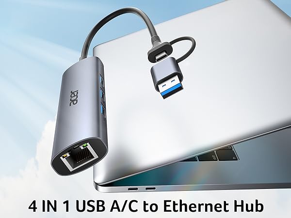 4 IN 1 USB A/C to Ethernet Hub