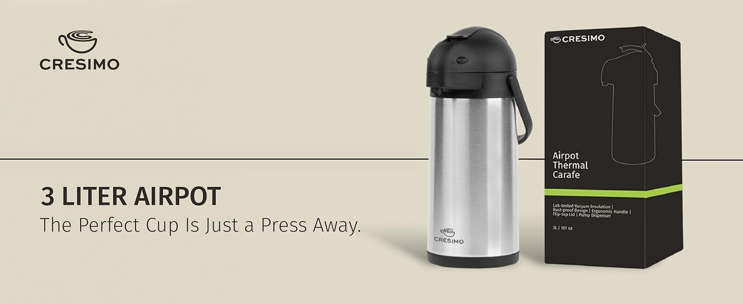 Airpot coffee carafe, leak-proof, portable coffee dispenser