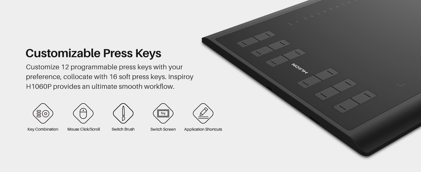 HUION Inspiroy H1060P Graphics Drawing Tablet with 8192 Pressure Sensitivity Battery-Free Stylus
