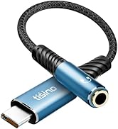Tisino USB C to 3.5mm TRRS Headphone Jack Adapter-20cm, 384kHz/32bit USB C to Aux Female Cable fo...