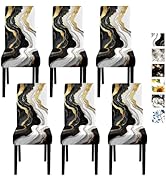 ANNA QUEEN Gold and Black Marble Chair Covers for Dining Room Kitchen Set of 6 – Elegant Stretch ...