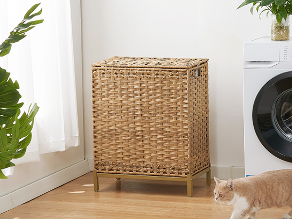 Laundry Hamper with Lid 112 L Handwoven Rattan Wicker Laundry Basket