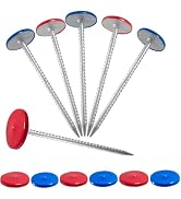 6 Pack Property Line Markers, Hot-dip Galvanized Survey Stakes with 3" Red &amp; Blue Silicone Caps f...