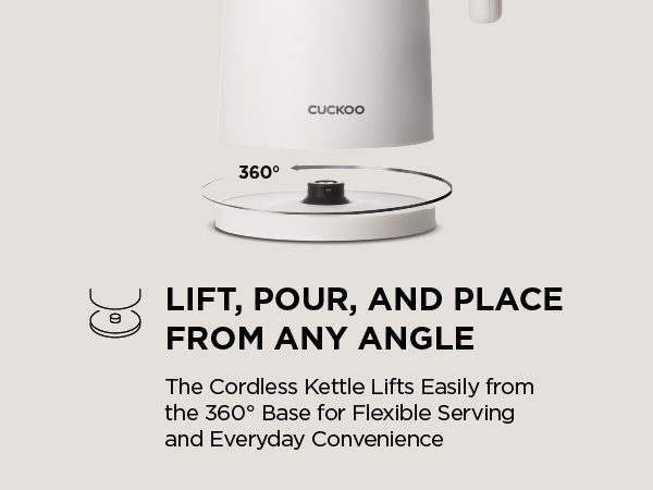 Cordless electric kettle with 360 swivel base and one touch lid, small countertop tea maker