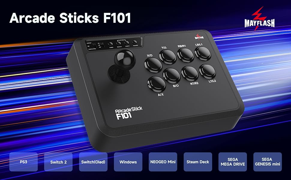 MAYFLASH Arcade Fighting Stick F101 for Switch 2, PC Windows, PS3, Android, NeoGeo mini