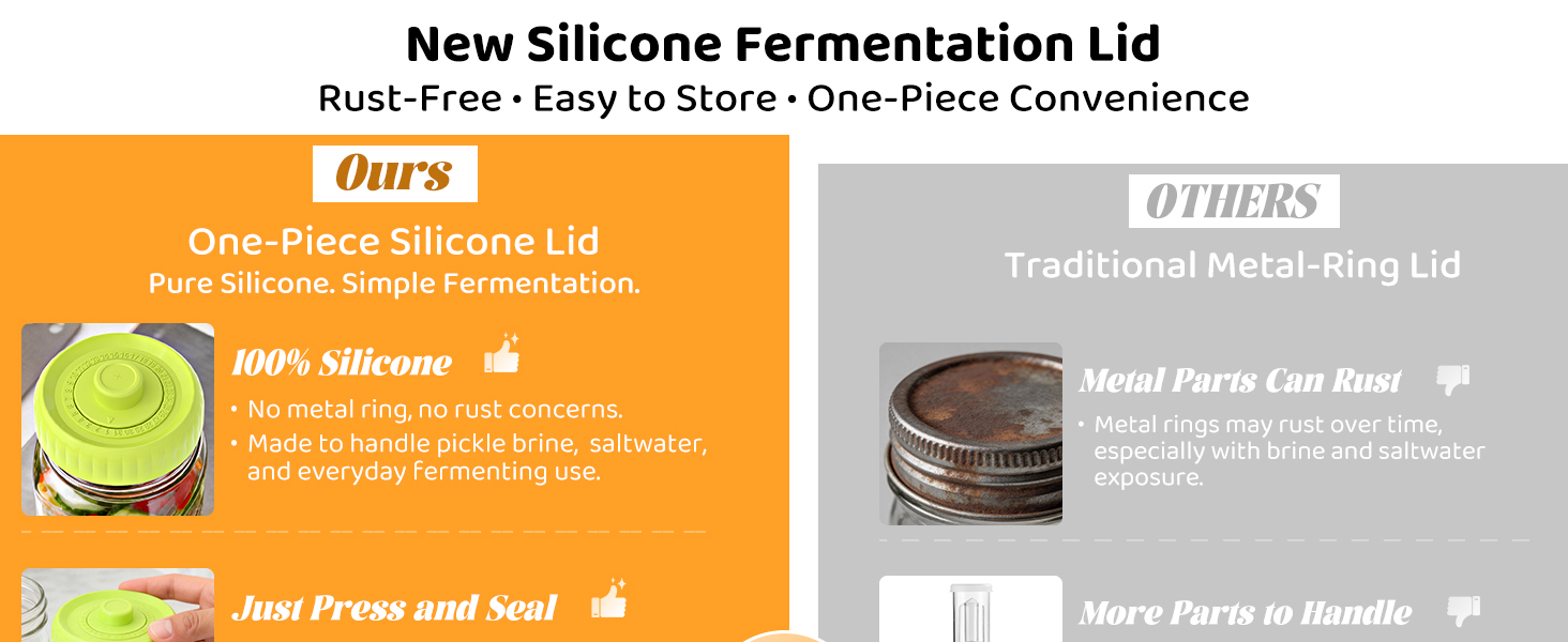 New Silicone Fermentation LidRust-Free. Easy to Store.One-Piece Convenience