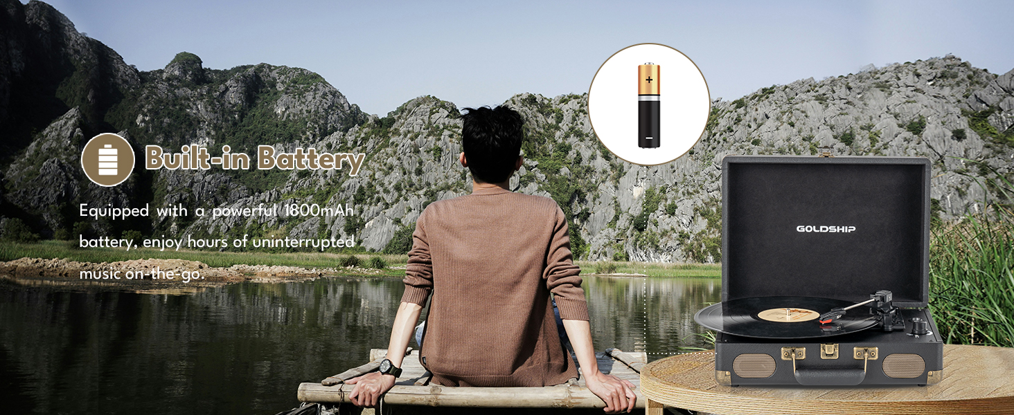 Vinyl Record Player 3-Speed Bluetooth Turntable with Rechargeable Battery