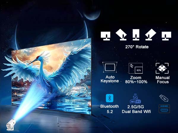 Auto Focus Ultra Short Throw Projector Wireless Portable Projector Wall Ceiling Mount Projector