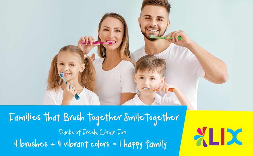 parents and kids brushing their teeth with aesthetic toothbrush pack