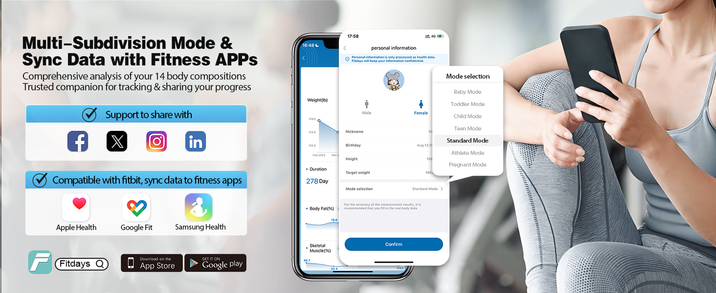 fsa body weight scale with body fat, water, muscle