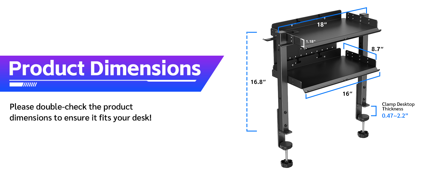 2-Tier Steel Clamp On Desk Shelf