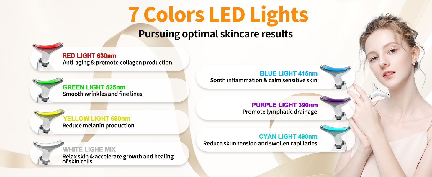 7 Color Led Face Neck Massager for Skin Care Routine at Home