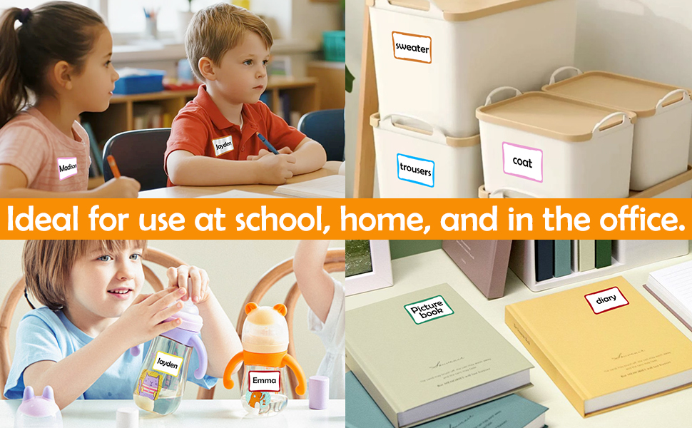 Labels for use at school, home, and in the office