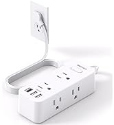 Flat Extension Cord, Flat Plug Power Strip, 5ft Ultra Thin Flat Plug Extension Cord - 6 AC with 3...