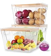 4 Set Pantry Organizers and Storage Containers with Bamboo Lids &amp; Onion Saver -Stackable Clear Ki...