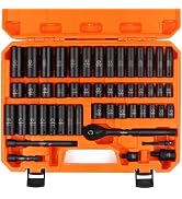 HORUSDY 3/8" Drive Impact Socket Set, 50-Piece Standard SAE (5/16 to 3/4 inch) and Metric (8-22mm...