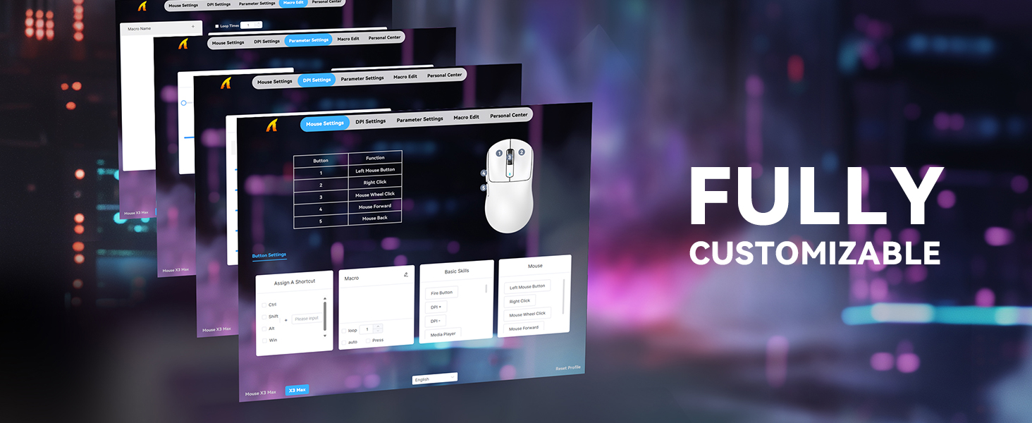 HYPERSPEED Connectivity Ultra-lightweight Design Fully Customizable gaming mouse