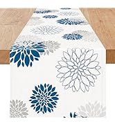 Niviy Blue Gray Table Runner 13x72 inches Long Dahlia Pinnata Flower Pattern Spring Summer Season...