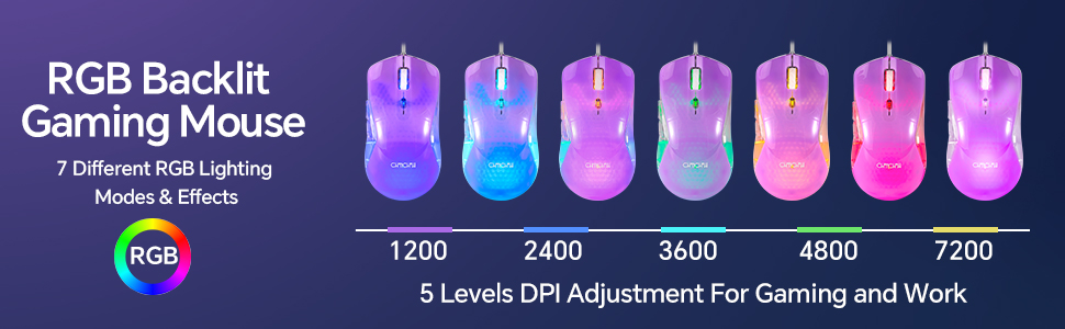 7 Different RGB Backlit Modes and Effects Gaming Mouse with 5 DPI choose for gaming and work