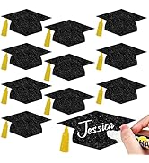 Whaline 50Pcs Grad Caps Cutouts Glitter Black Gold Graduation Hat Cutouts 5.7 Inch Grad Cap Cut-O...