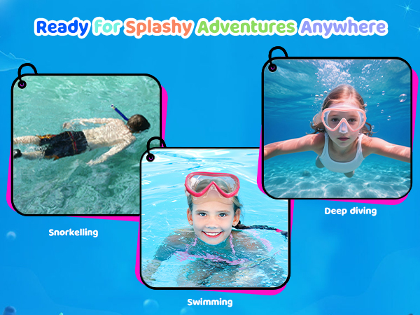 Kids Goggles with Nose Cover Kids Swim Goggles180° Clear View Snorkel Diving Mask for 5-15 Anti-Fog
