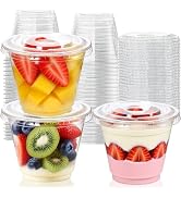 50 Packs 9oz Disposable Dessert Cups with Lids No Hole, Clear Plastic Cups with Lids for Ice Crea...