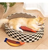 Conlun Cat Scratcher Bed,2 in 1 Oval Cat Scratching Board for Indoor,Scratch Pad Corrugated Cardb...