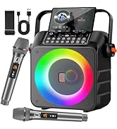Karaoke Machine with 2 Wireless Microphones: HWWR Portable Karaoke Machine for Adults and Kids, B...