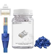 Proster Cat6 Pass-Through RJ45 Connectors - 100PCS Gold Plated Ethernet Connectors with Blue Boot...