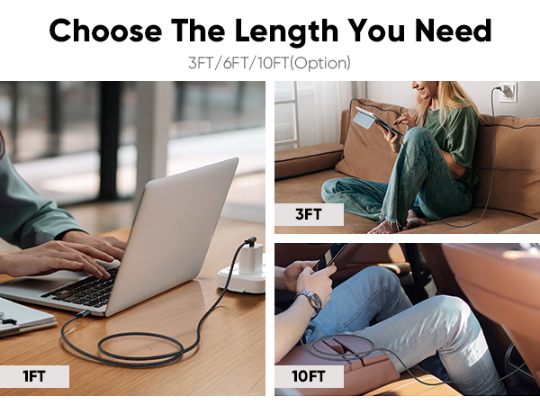usb c 3ft 6ft 10ft