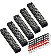 MILAPEAK 10pcs (5 Sets) 12 Positions Dual Row 600V 15A Screw Terminal Strip Blocks with Cover + 4...