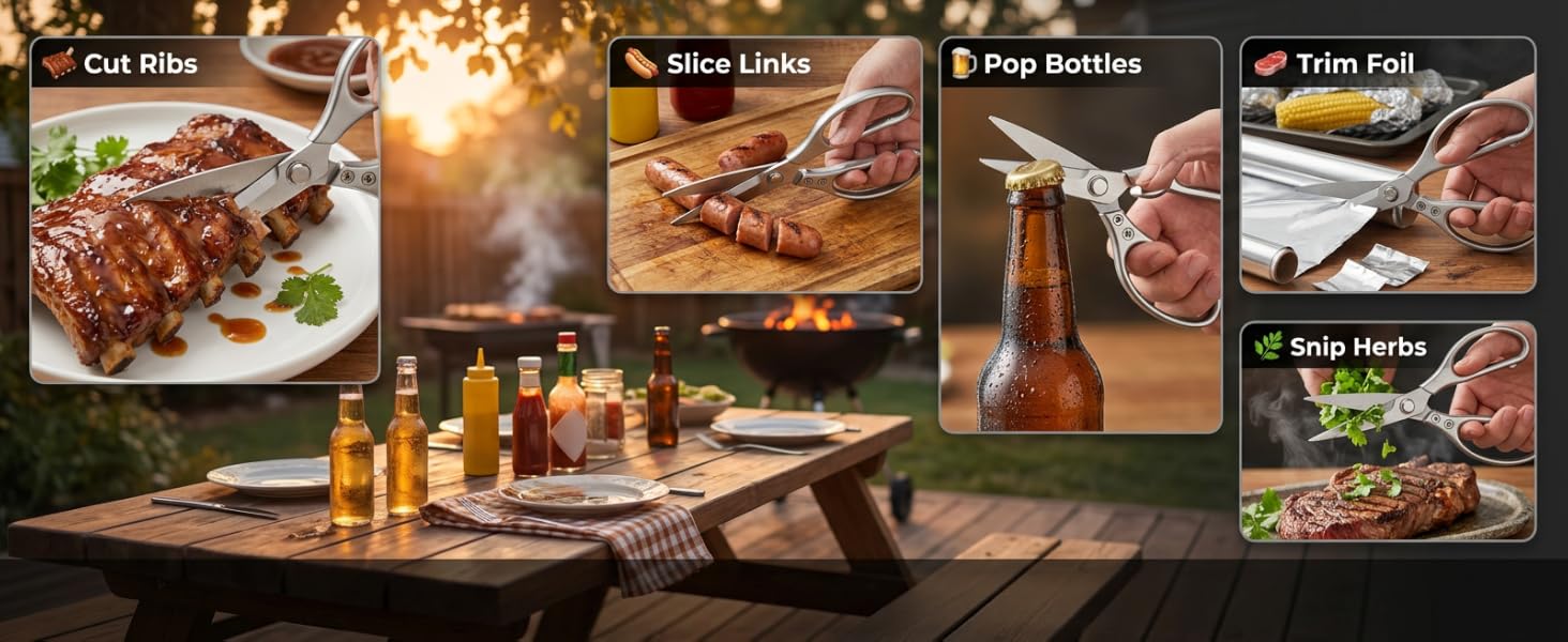 Multifunctional BBQ stainless steel kitchen scissors