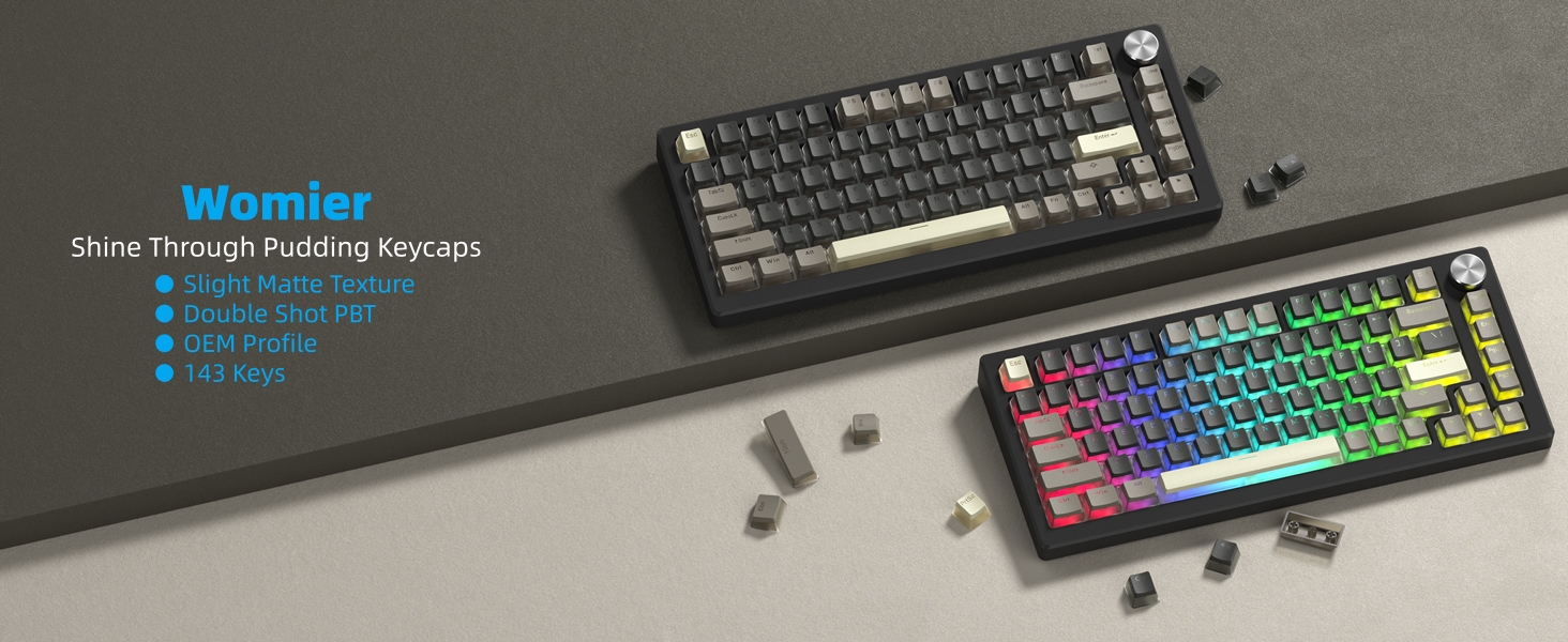 Pudding Keycaps, PBT Shine Through Keycaps Custom Key caps Set