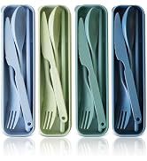 Large Reusable Utensils Set with Case, 4 Sets Travel Utensil with Chopsticks, Portable Plastic Cu...