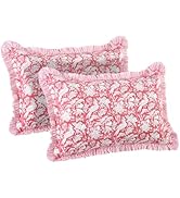 CPC Ruby Red 100% Cotton Block Print Ruffle Sham Cover 20X30 inch Pack of 2, Handmade Boho Floral...