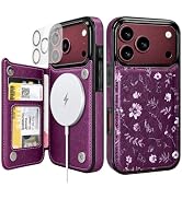 Obbii for MagSafe Flip Wallet Case for iPhone 18 Pro/17 Pro,Burgundy Floral | Compatible with Mag...